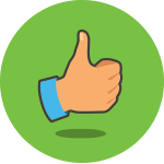 An illustration of a hand giving 'thumbs up.'